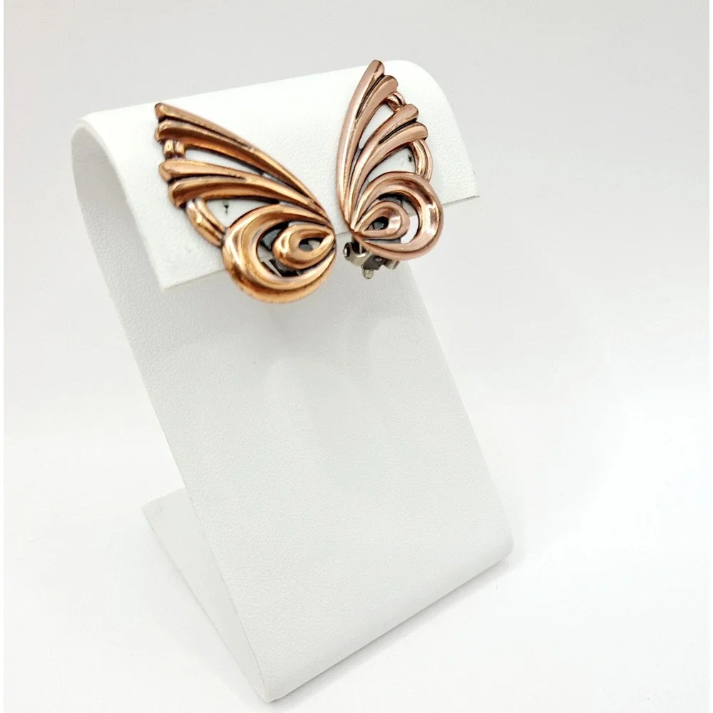 Vintage Matisse Copper Earrings Clip-On Butterfly Wing Designer Jewelry